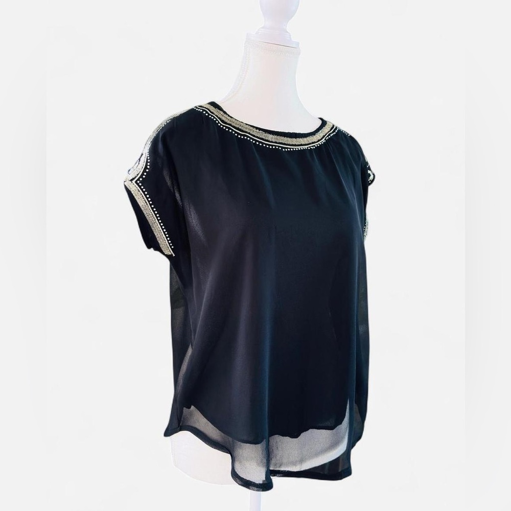 Satrangi Bonanza Sheer Black Embroidered Blouse Size Small - Picture 3 of 5